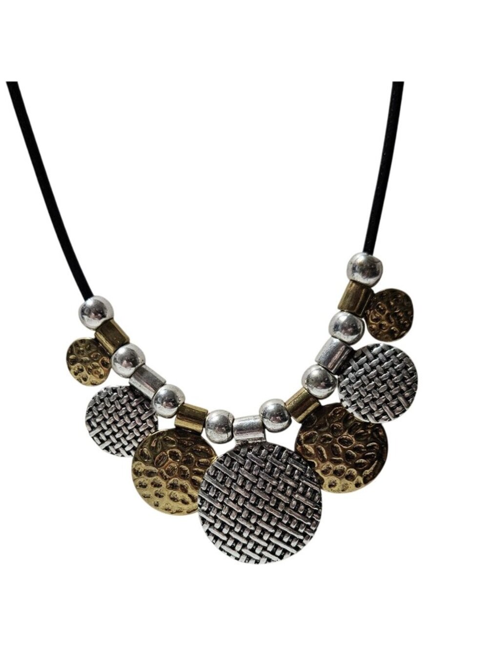 Vintage Mixed Metal Disk Bib Necklace Art Deco Y2K Modernist Fashion Jewerly